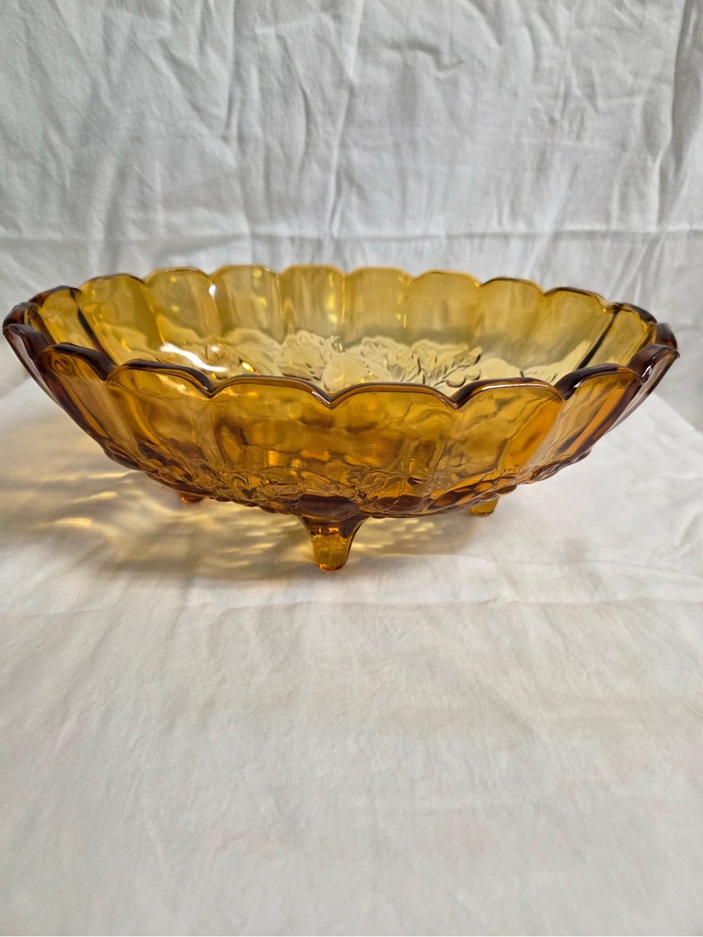 Vintage Indiana glass harvest amber footed fruit bowl